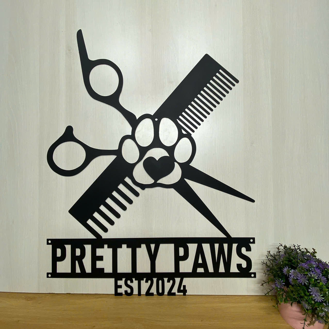 Personalized Pet Grooming Metal Wall Art, Custom Pet Grooming Service Metal Sign, Dog Grooming Pet Hair Salon Metal Wall Sign Decor