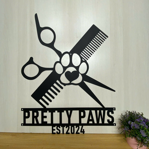 Personalized Pet Grooming Metal Wall Art, Custom Pet Grooming Service Metal Sign, Dog Grooming Pet Hair Salon Metal Wall Sign Decor