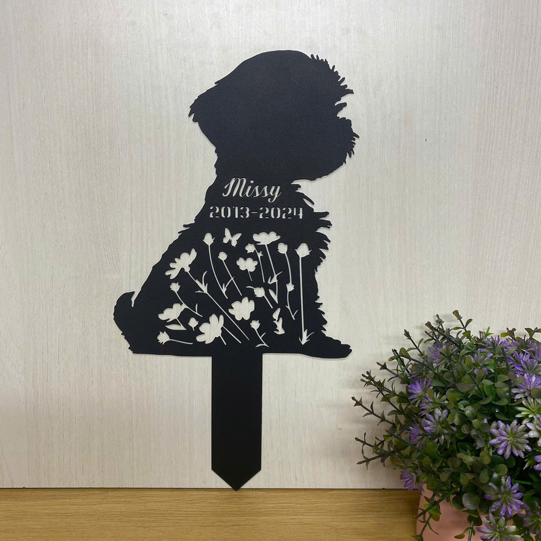 Personalized Maltese Dog Memorial Metal Stake, Custom Dog Grave Marker Metal Yard Sign, Pet Loss Remembrance Stake, Metal Floral Dog Sympathy Sign