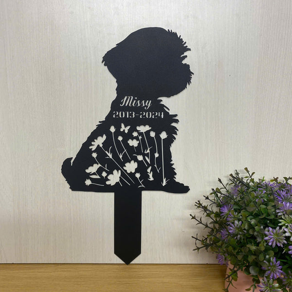 Personalized Maltese Dog Memorial Metal Stake, Custom Dog Grave Marker Metal Yard Sign, Pet Loss Remembrance Stake, Metal Floral Dog Sympathy Sign