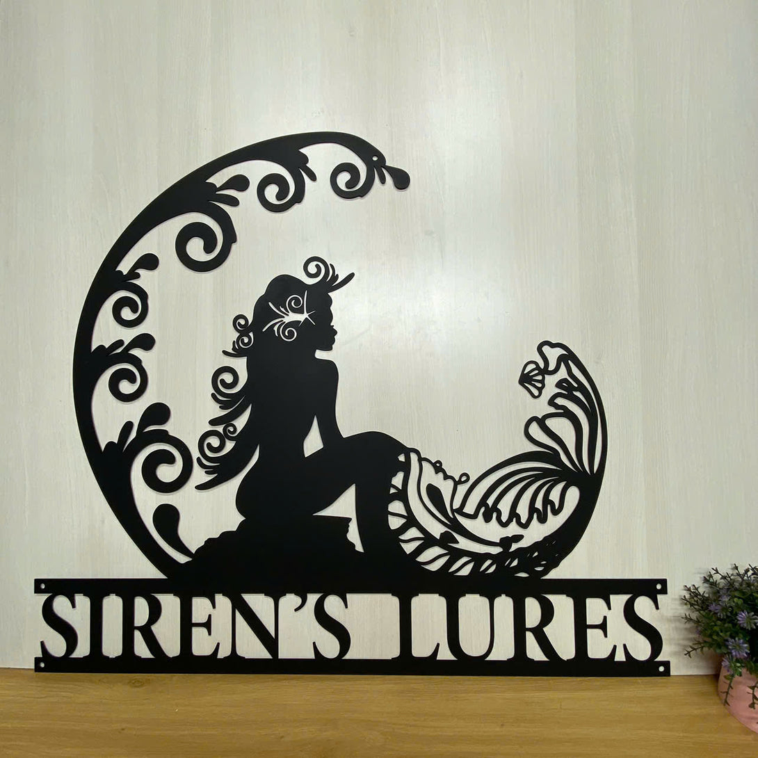 Mermaid Metal Wall Art With Custom Name, Personalized Mermaid Metal Wall Hanging Sign, Ocean Mermaid Wall Decor, Mermaid Beach House Metal Sign