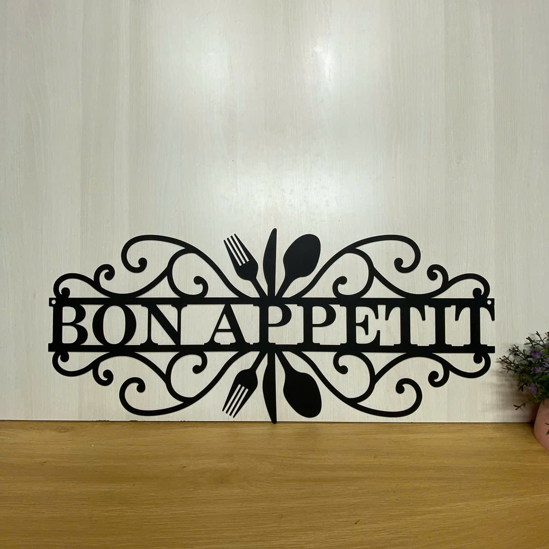 Bon Appetit Metal Wall Hanging Sign, Bon Appetit Metal Kitchen Wall Art Decor, Bon Appetit Kitchen Metal Signs, Dining Room Metal Wall Hanging Decor