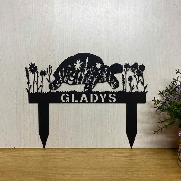 Custom Floral Tortoise Memorial Metal Stake, Tortoise Metal Garden Decor,turtle Loss Metal Grave Marker, Sympathy Metal Sign, Turtle Remembrance Stake