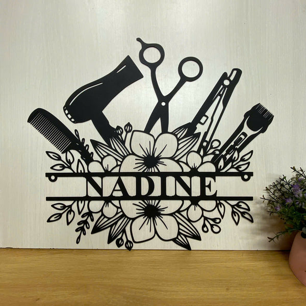 Custom Hair Salon Metal Wall Art With Name, Personalized Shop Haircut Metal Name Sign, Salon Metal Wall Decor, Hair Salon Metal Sign