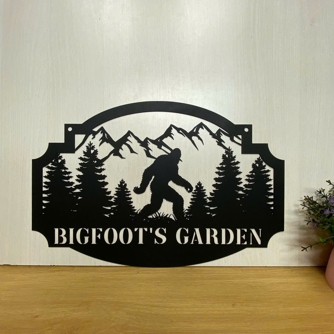 Custom Mountaint Forest Bigfoot Metal Wall Art, Personalized Walking Bigfoot Metal Name Sign, Metal Sasquatch Man Cave Cabin Wall Hanging Decor