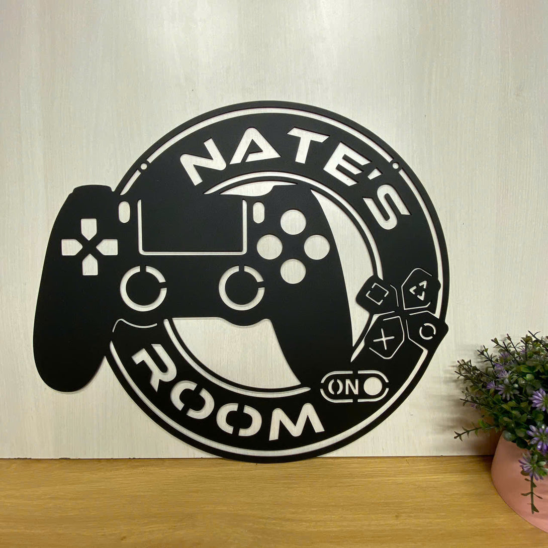 Personalized Game Controller Metal Wall Art, Custom Gamer Metal Name Sign, Gaming Room Metal Wall Hanging, Game Zone Kids Room Metal Wall Art Decor