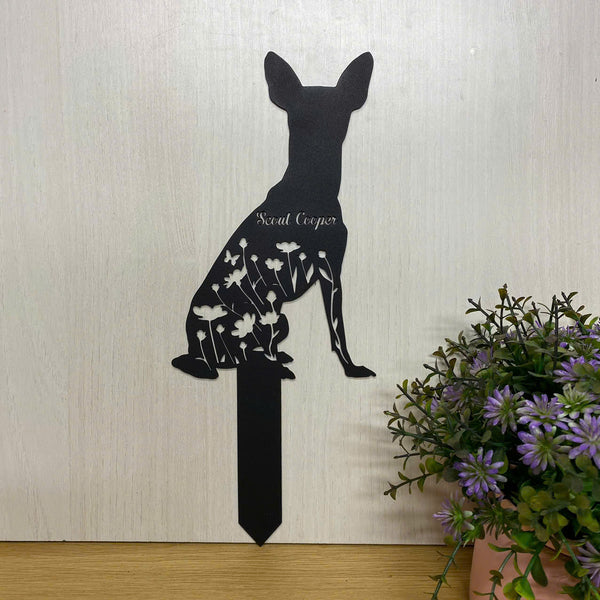Custom Floral Dog Memorial Metal Garden Stake, Chihuahua Dog Metal Yard Sign, Dog With Name Personalized, Pet Grave Marker, Remembrance Stake