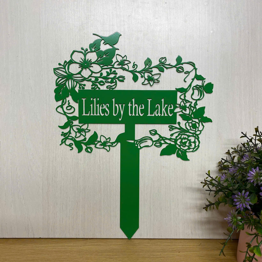 Personalized Garden Metal Stake With Flowers And Bird, Custom Your Garden Stake, Metal Garden Sign, Gardener Metal Name Sign, Metal Stake Yard Decor