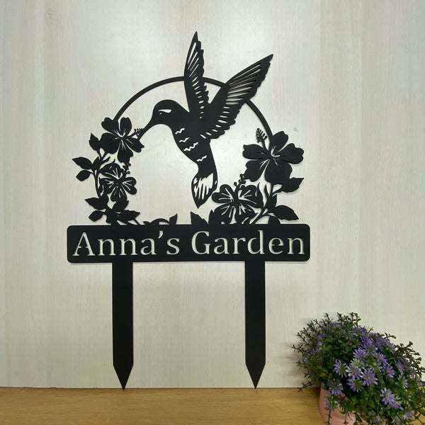 Custom Hummingbird Metal Garden Sign With Stake, Flowers Garden Hummingbird Metal Stake, Hummingbird Gardening Metal Sign,hummingbird Metal Yard Sign
