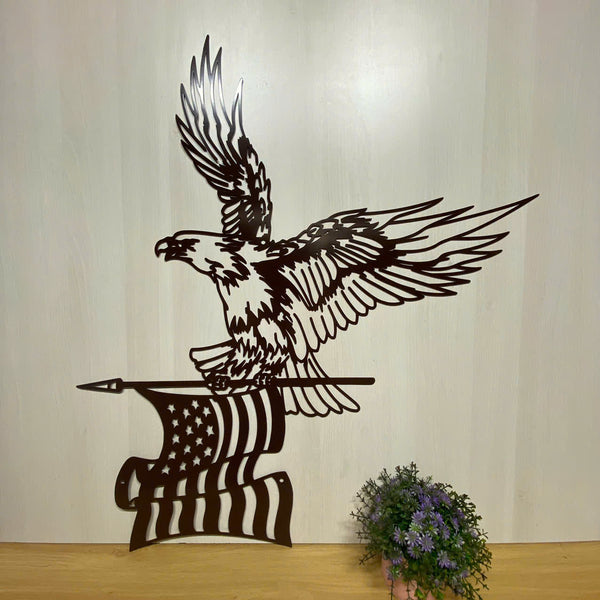 Eagle With United States Flag Metal Wall Art, Bald Eagle American Flag Metal Sign, Us Veteran Metal Sign, Patriotic Eagle With Flag Metal Wall Sign