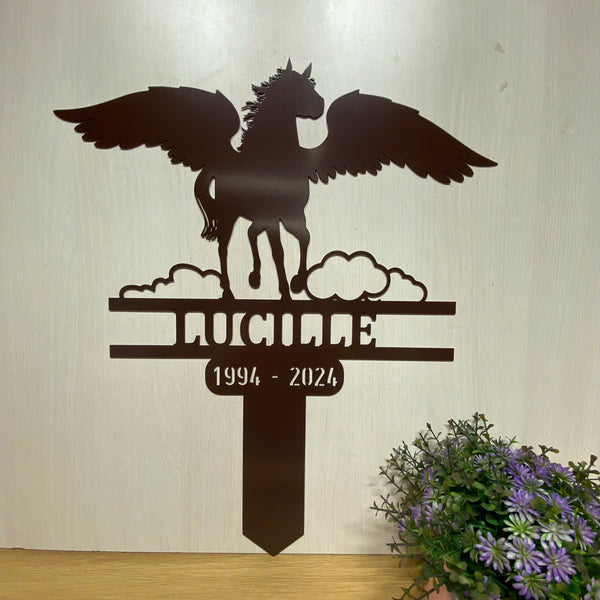 Custom Horse Angel Wings Memorial Metal Stake, Horse With Wings Metal Yard Sign, Horse Loss Metal Grave Marker, Pet Sympathy Sign, Remembrance Sign