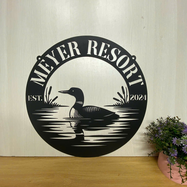 Custom Loon Duck Metal Wall Art, Personalized Family Name Lake Farm Metal Name Sign, Waterfowl Loon Metal Wall Art, Lake House Sign, Cabin Lodge Decor