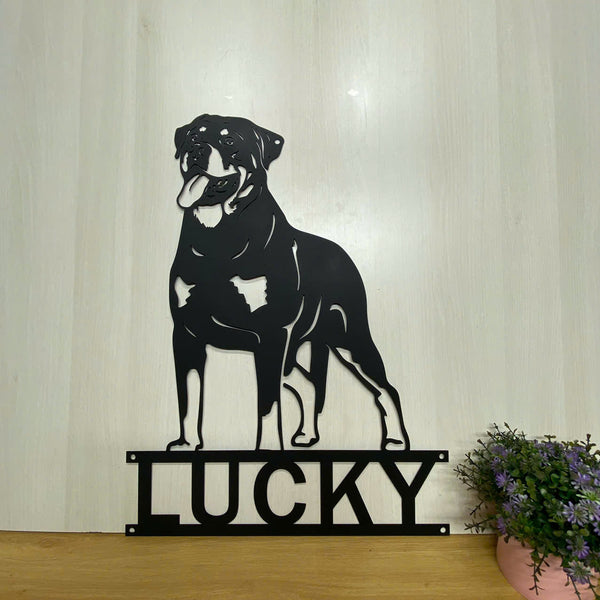Personalized Rottweiler Dog Metal Wall Art With Name, Customized Dog Monogram Metal Sign, Pet House Metal Wall Hanging, Dog With Name Metal Sign