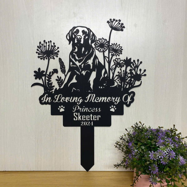 Personalized Floral Labrador Dog Memorial Garden Stake, In Loving Memory Of Dog Metal Grave Marker, Pet Loss Remembrance Stake, Dog Metal Yard Sign