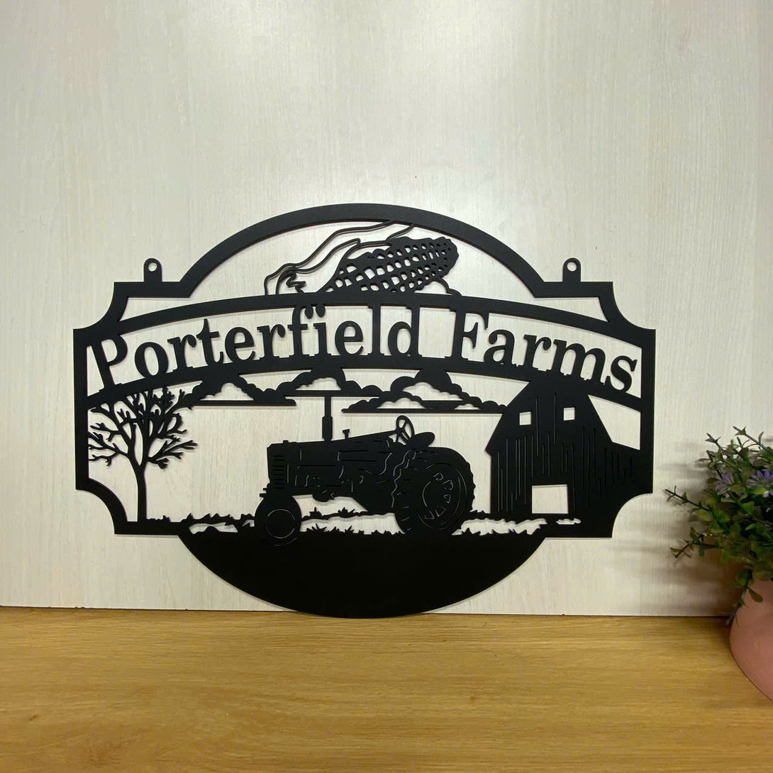 Custom Farmhouse Metal Wall Sign, Personalized Rustic Farm Scene Metal Hanging Sign, Farmville Metal Wall Art, Farmhouse Address Metal Entrance Sign,