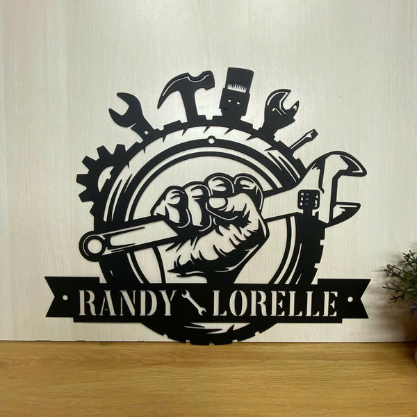 Personalized Handyman Metal Name Sign, Custom Mechanic Tools Workshop Metal Wall Art, Wrench Tools Garage Metal Wall Sign, Workshop Man Cave Sign