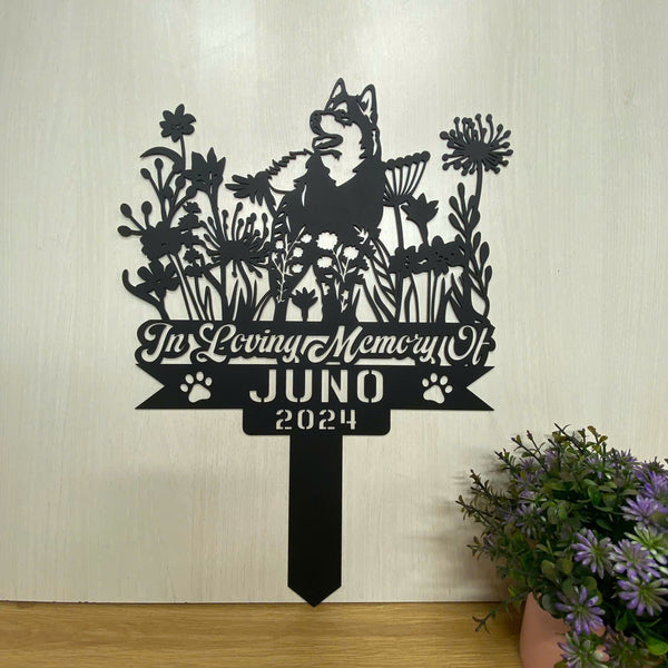 Personalized Siberian Husky Memorial Metal Stake, Custom Huskies Dog Metal Yard Sign, Pet Loss Metal Sympathy Sign, Dog Loss Remembrance Stake