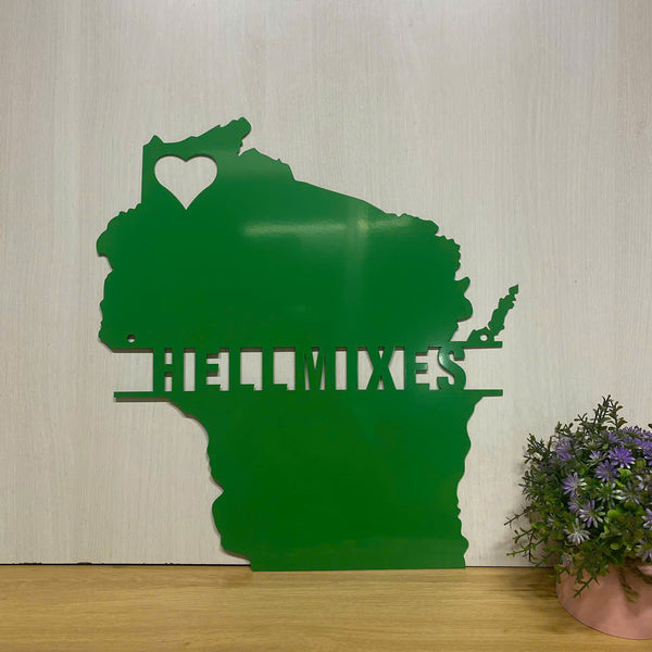 Custom Wisconsin Map Metal Wall Art, Personalized Wisconsin State Metal Name Sign Home Decor, Born In Wisconsin Metal Wall Sign, Metal Wisconsin Sign