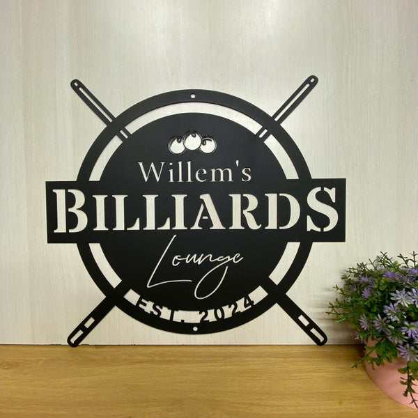 Custom Billiards Lounge Metal Wall Art With Name, Personalized Billiards Room Metal Name Sign, Billiards Club Pool Game Zone Metal Wall Sign Decor