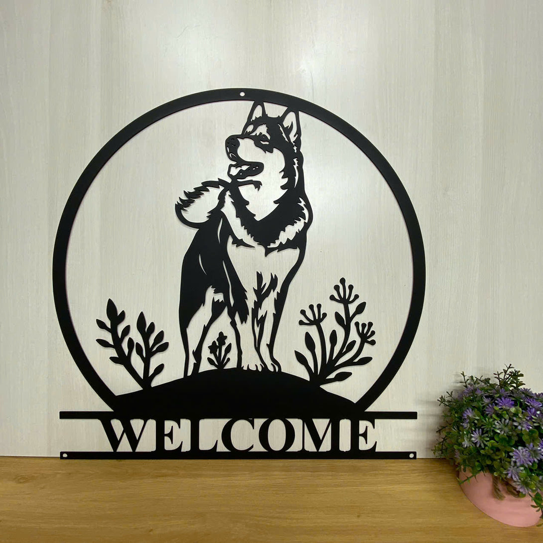 Personalized Husky Dog Metal Wall Art With Name, Customized Dog Monogram Metal Sign, Pet House Metal Wall Hanging, Husky Dog With Name Metal Sign