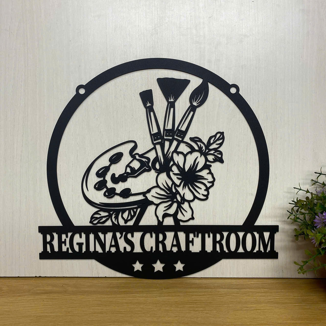 Personalized Artist Metal Name Sign, Custom Art Studio Craftroom Metal Wall Sign, Art Supplies Painting Tools Metal Sign, Painter Room Metal Wall Art