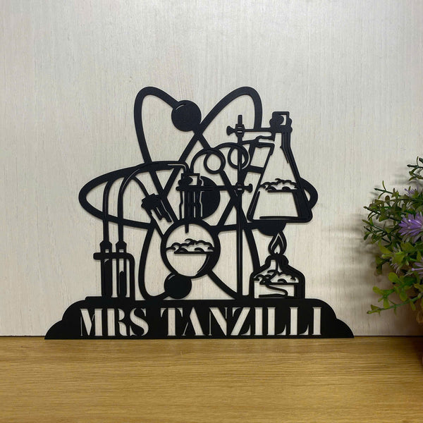 Personalized Science Teacher Chemist Metal Name Sign, Custom Chemistry Science Lab Beakers Metal Sign, Chemistry Class Laboratory Metal Wall Art Decor