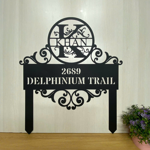 Custom Split Letter Monogram Address Metal Stake, Personalized Family Name Address Number Yard Sign, House Number Metal Garden Stake Outdoor Decor