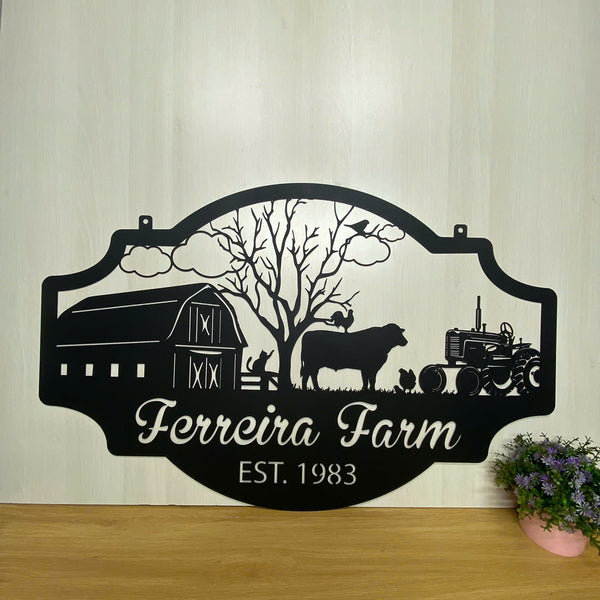 Custom Farmhouse Entrance Metal Name Sign, Personalized Family Name Metal Farm Sign, Metal Farm Tractor Sign, Tractor Barn Ranch Metal Sign Decor