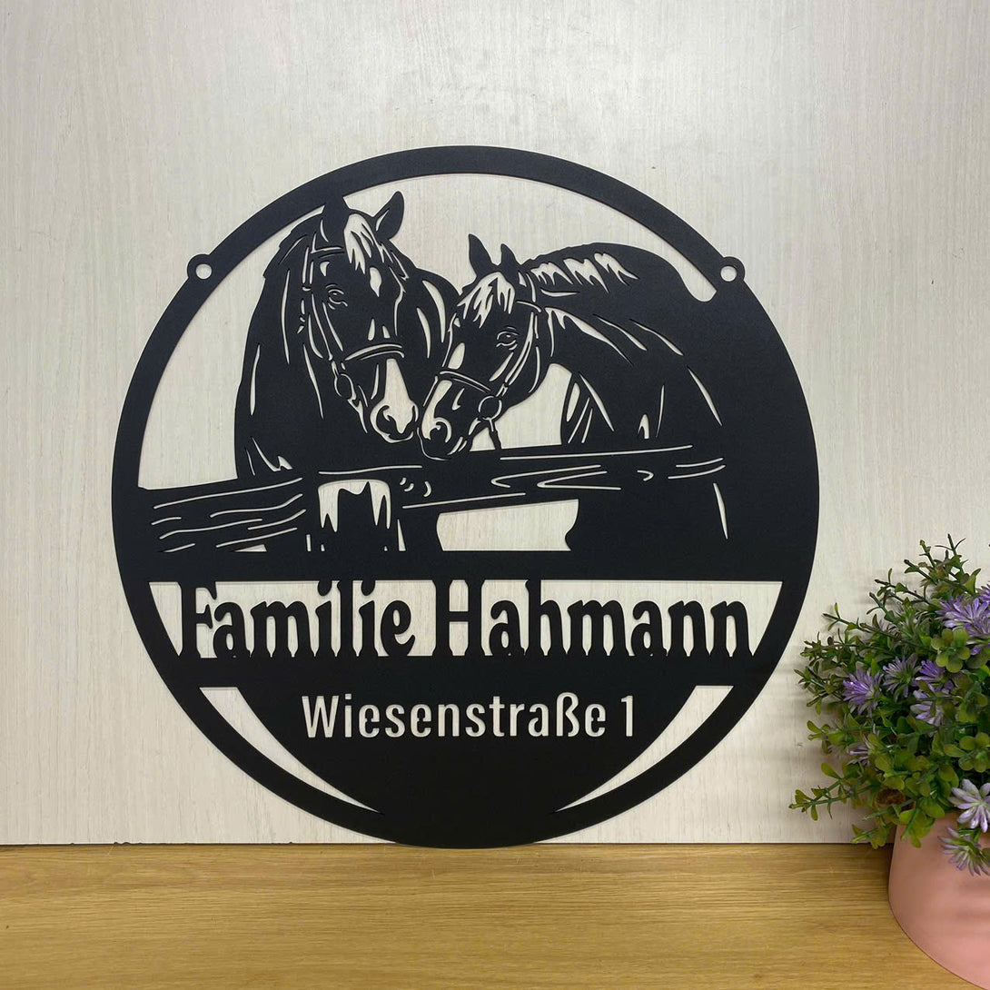 Personalized Horse Couple Metal Wall Art, Custom Horse Farm Metal Sign Entrance Decor, Horse Ranch Metal Family Name Sign, Horse Lover Metal Wall Art