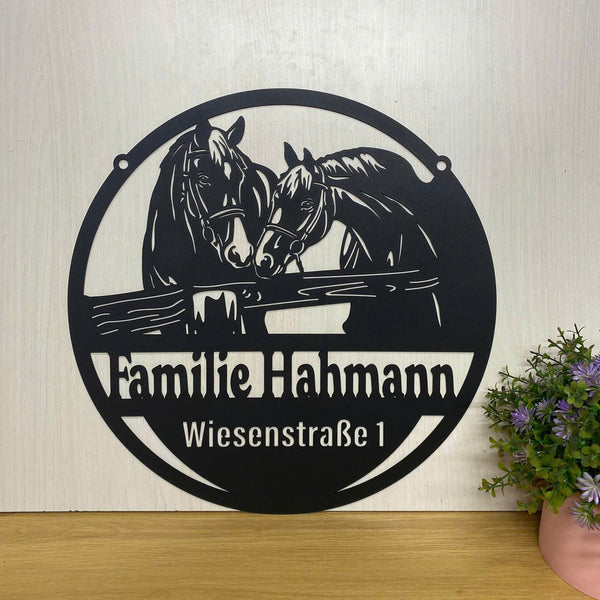 Personalized Horse Couple Metal Wall Art, Custom Horse Farm Metal Sign Entrance Decor, Horse Ranch Metal Family Name Sign, Horse Lover Metal Wall Art