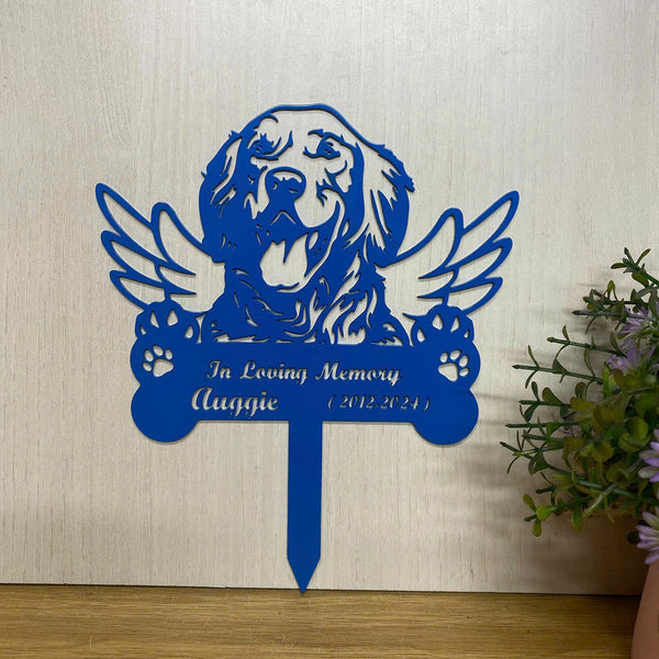 Custom Golden Retriever Dog Memorial Garden Stake, Retriever Dog With Wings Metal Yard Sign, Angel Dog Metal Grave Marker, Pet Loss Sympathy Stake