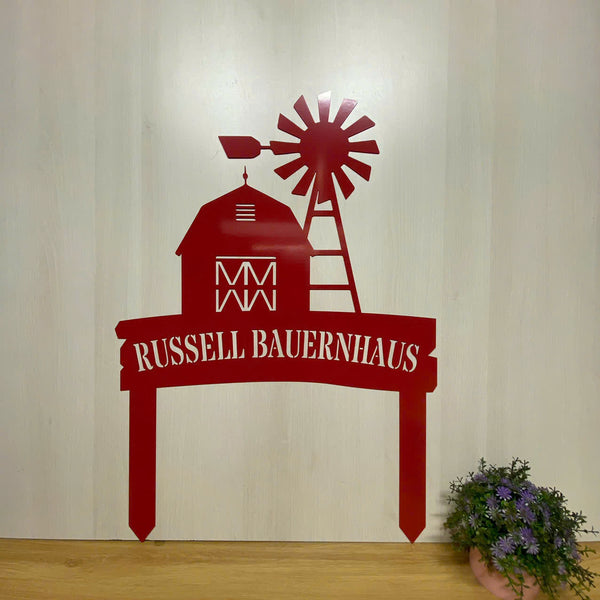 Personalized Windmill Farmhouse Address Metal Stake, Custom Family Name Address Metal Yard Sign, Address House Number Metal Stake Lawn Garden Sign