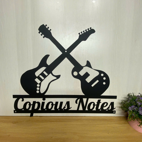 Custom Crossed Electric Guitars Metal Wall Art, Personalized Guitarist Metal Name Sign, Guitar Lover Metal Home Decor, Music Studio Metal Wall Hanging