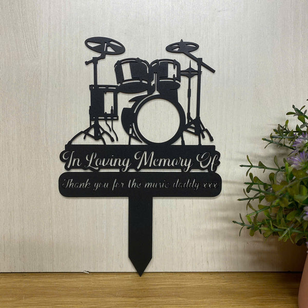 Custom Drum Set Memorial Garden Stake, Personalized Drummer Memorial Stake, Drummer Loss Memorial Metal Stake, Dummer Remembrance Sympathy Sign