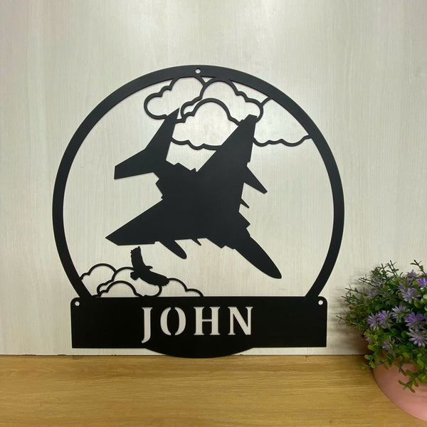 Custom Jet Fighter Air Force Metal Wall Art, Personalized Aircraft Pilot Metal Name Sign, Airplane Hangar Metal Decor, Military Aviation Metal Sign