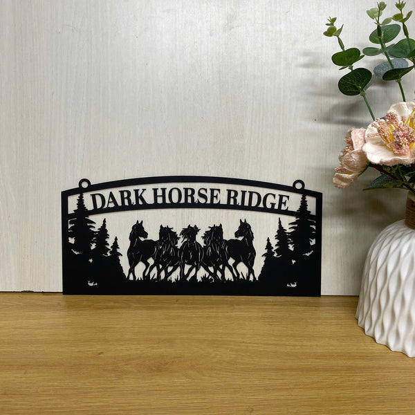 Custom Wild Horses Metal Farm Sign, Dark Horse Farmhouse Metal Sign, Personalized Horse Ranch Metal Sign, Horse Barn Ranch Metal Outdoor Hanging Sign