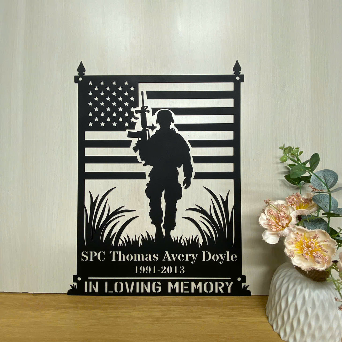 Custom Us Soldiers Veteran Memorial Metal Wall Art, Personalized American Flag Veteran Metal Name Sign, Us Soldier Military Patriotic Metal Wall Decor
