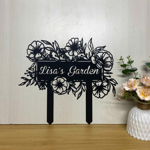 Custom Flowers Garden Memorial Metal Stake, Personalized Name Gardener Metal Yard Sign, Flower Bed Metal Sign With Stake, Gardening Metal Outdoor Sign