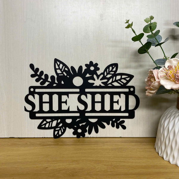 Personalized Floral She Shed Metal Wall Art, Custom She Shed Metal Name Sign, Metal She Shed Wall Sign, Custom She Shed Sign, Mom Cave Sign