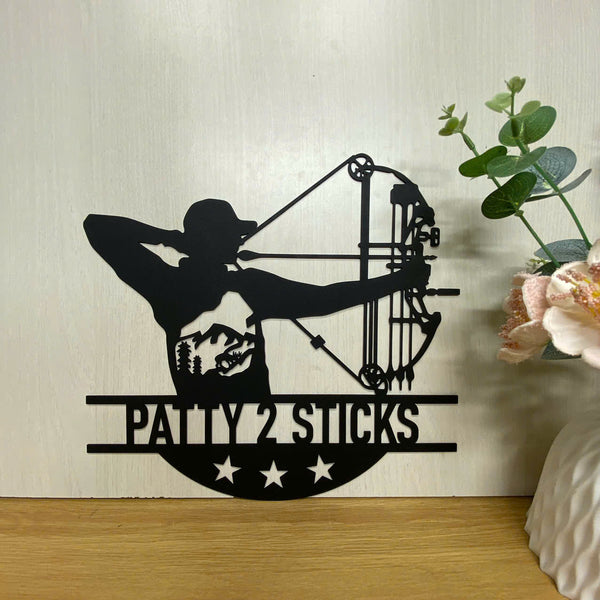Custom Bow Hunting Metal Wall Art, Personalized Bow Hunter Metal Name Sign, Archery Hunting Metal Sign, Archery Man Cave Metal Wall Sign Decor