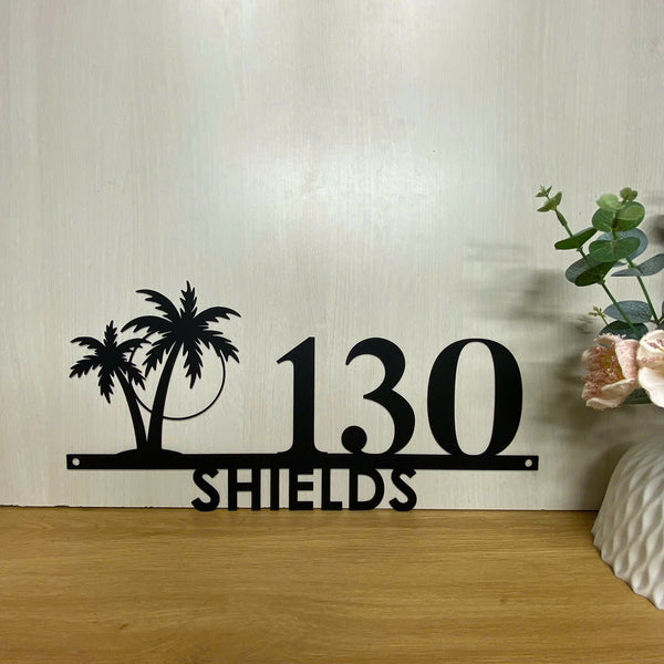 Personalized Palm Tree House Number, Outdoor Address Metal Sign, Custom Tropical Address Sign, Beach House Metal Wall Sign Decor