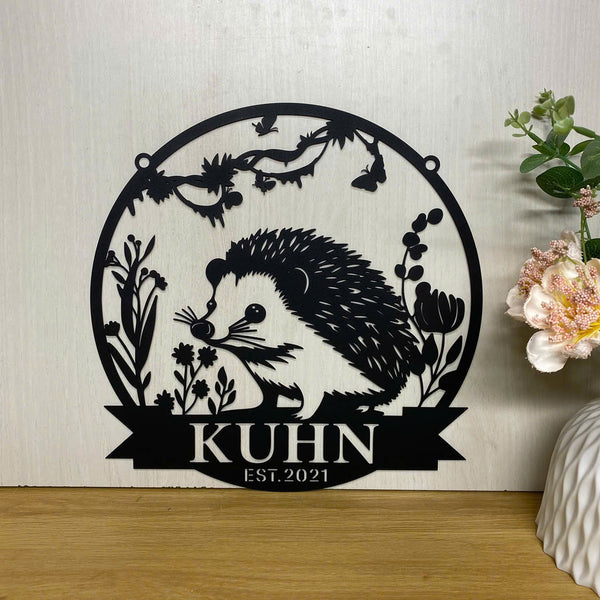 Personalized Hedgehog Metal Name Sign, Custom Aesthetic Hedgehog Metal Wall Art, Hedgehog Lovers Metal Wall Hanging Kid Room Decor