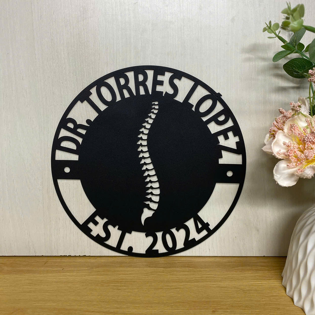 Custom Chiropractic Doctor Monogram Metal Wall Art, Personalized Chiropractor Metal Name Sign, Spine Doctor Clinic Metal Wall Sign Decor