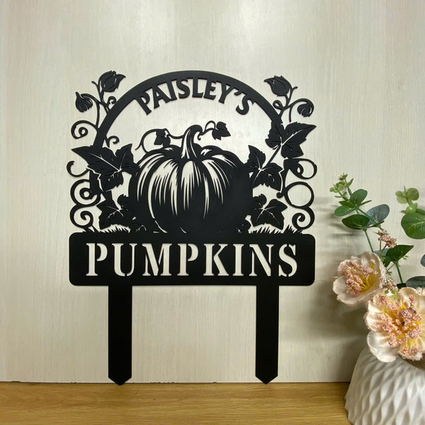 Custom Pumpkin Garden Metal Sign With Stake, Pumpkin Patch Garden Metal Sign, Custom Name Pumpkins Metal Stake, Pumpkins Harvest Metal Garden Decor