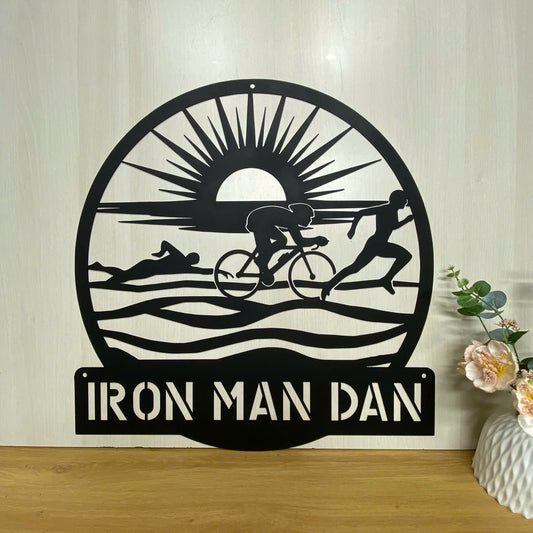Personalized Triathlon Monogram Metal Wall Art, Triathlon Sport Metal Sign, Custom Athlete Name Sign, Athletes Room Metal Wall Hanging