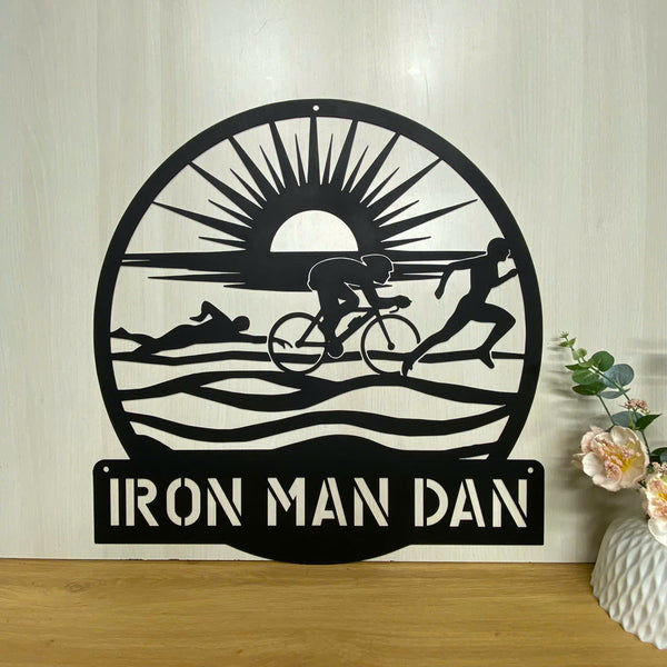 Personalized Triathlon Monogram Metal Wall Art, Triathlon Sport Metal Sign, Custom Athlete Name Sign, Athletes Room Metal Wall Hanging