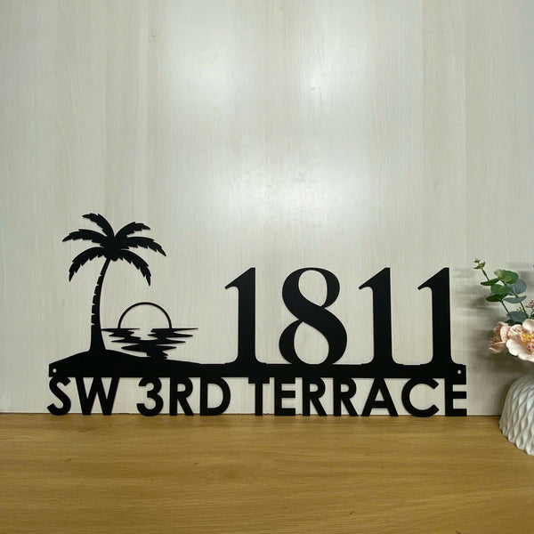 Personalized Palm Tree Address Number Metal Sign, Beach House Numbers Metal Address Plaque, Street House Metal Sign, Custom House Number Metal Sign