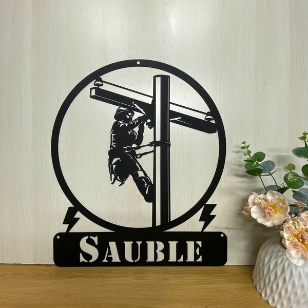 Custom Lineman Metal Wall Hanging Sign, Personalized Electrician Metal Name Sign, Electrical Worker Metal Art, Line Worker Sign, Metal Lineman Sign