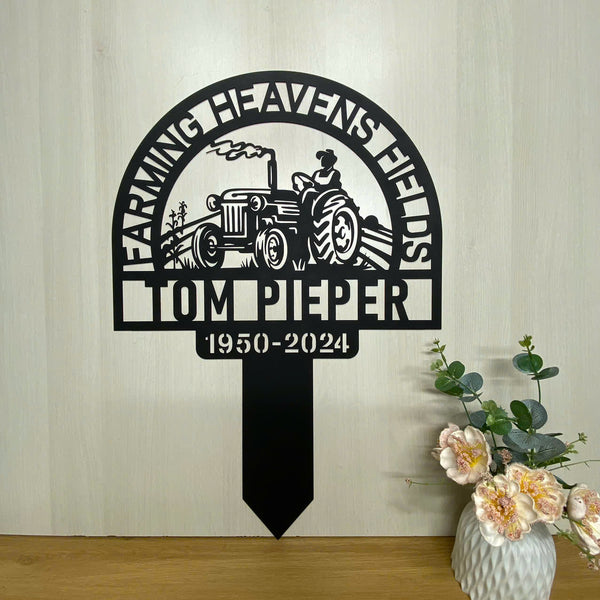 Custom Farmer Memorial Metal Garden Stake, Personalized Farmer Metal Garve Maker, Farmer Memorial Metal Plaque, Farmer Loss Dad Loss Metal Yard Sign