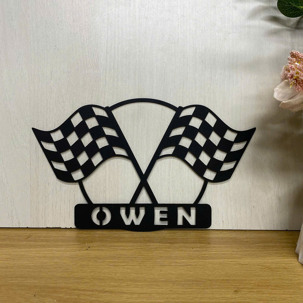 Personalized Racing Flag Metal Wall Art, Checkered Racing Flag Metal Sign, Car Racing Man Cave Garage Metal Sign, Car Racing Metal Wall Hanging